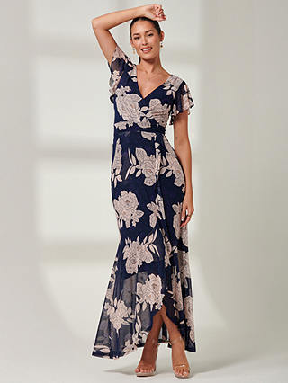 Jolie Moi Gisselle Floral Print Wrap Maxi Dress, Navy/Multi