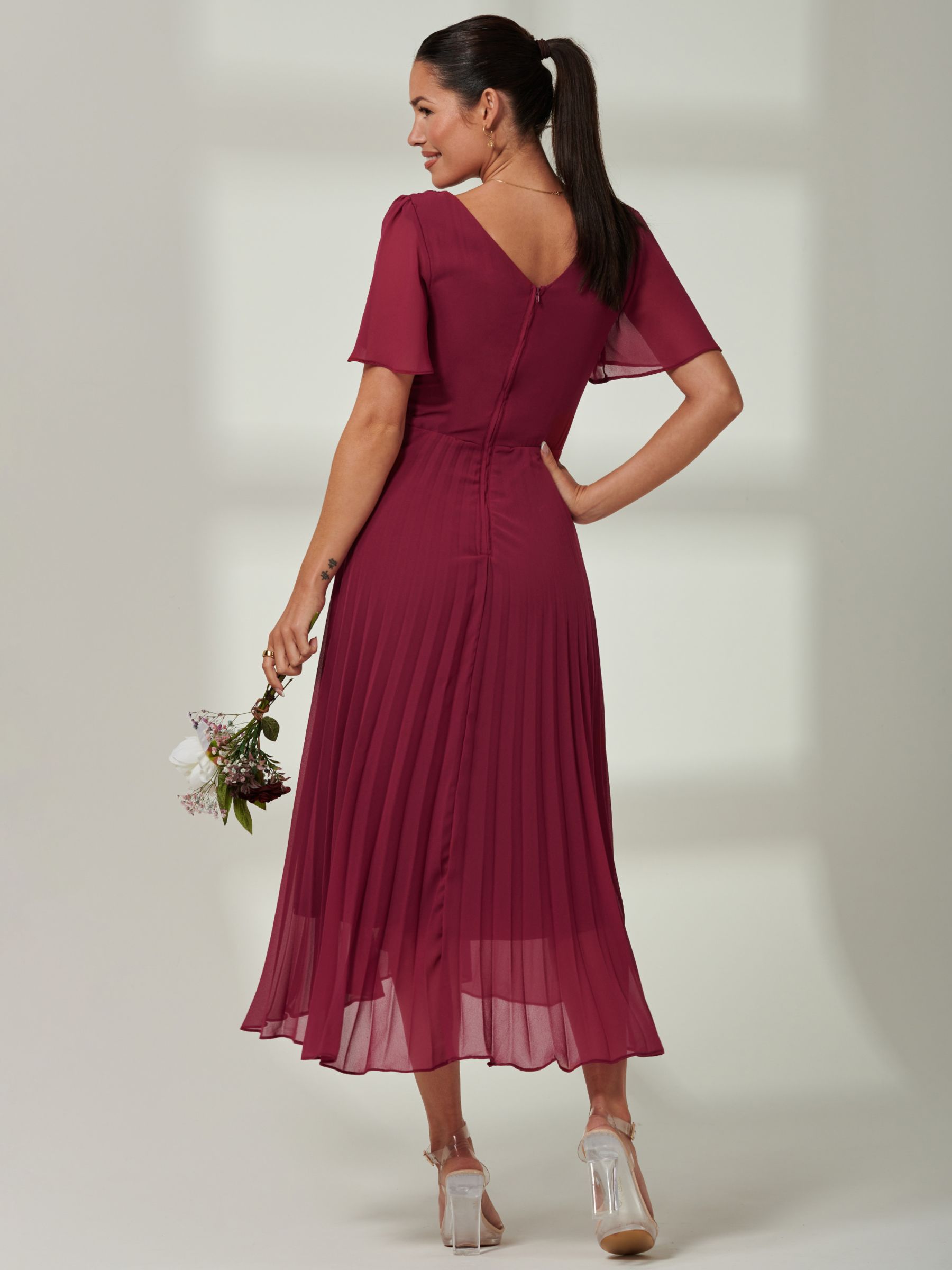 Buy Jolie Moi Elene Chiffon Pleated Maxi Dress, Raspberry Online at johnlewis.com
