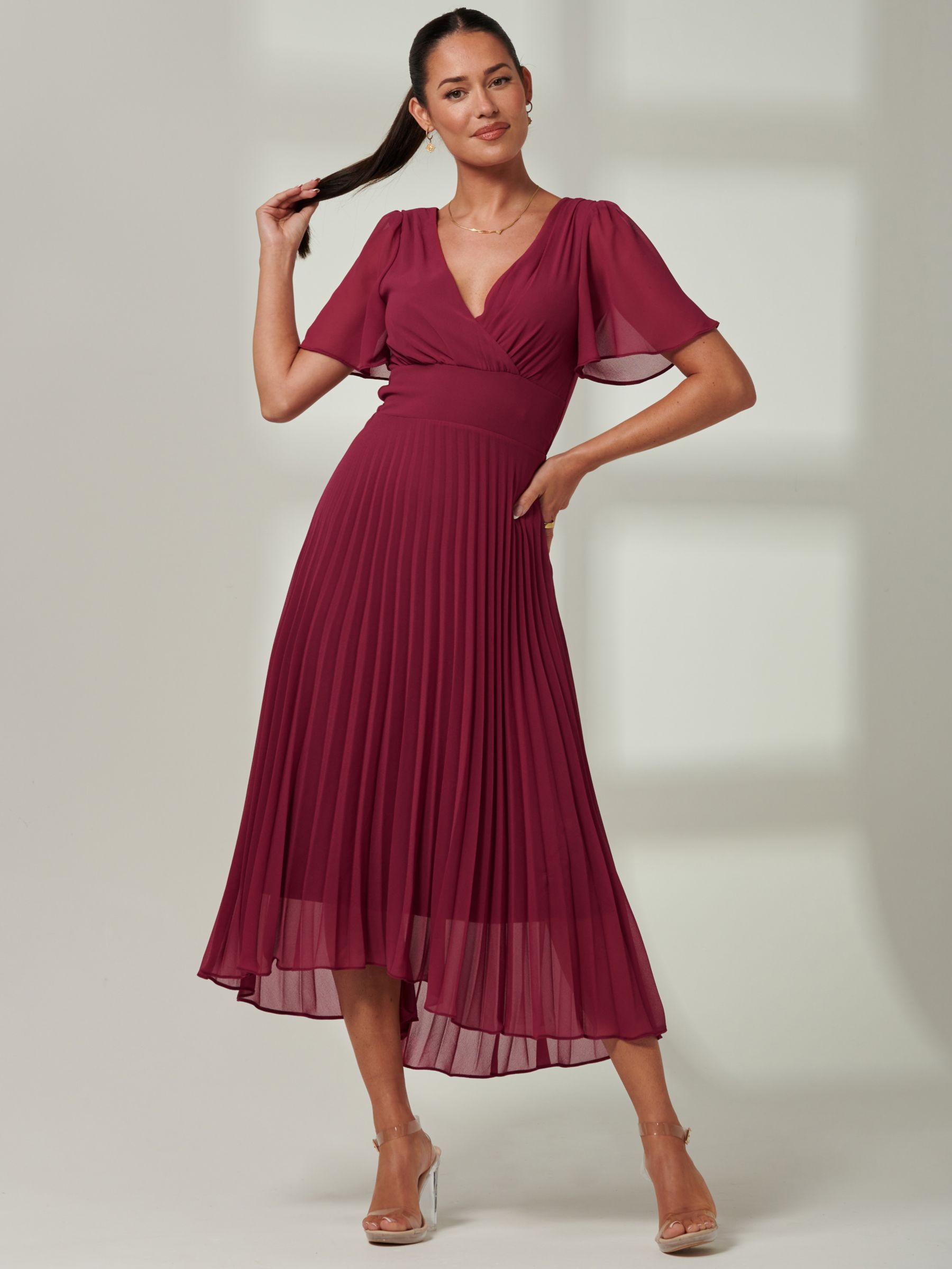 Buy Jolie Moi Elene Chiffon Pleated Maxi Dress, Raspberry Online at johnlewis.com
