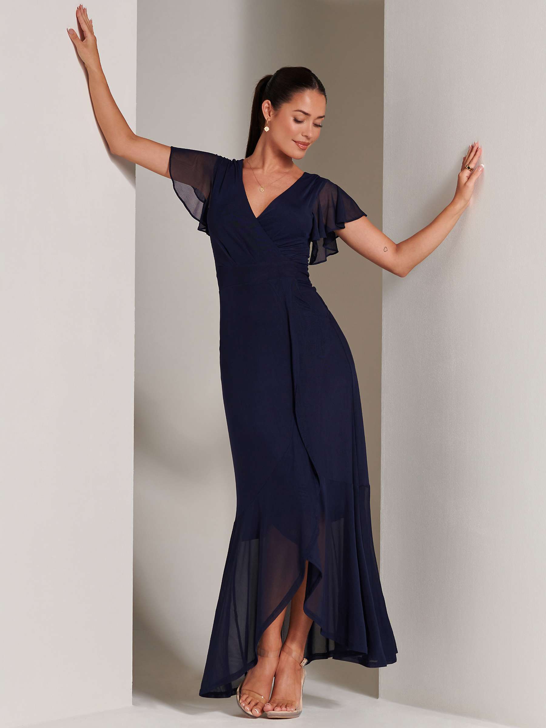 Buy Jolie Moi Racquell Mesh Wrap Neck Maxi Dress, Navy Online at johnlewis.com