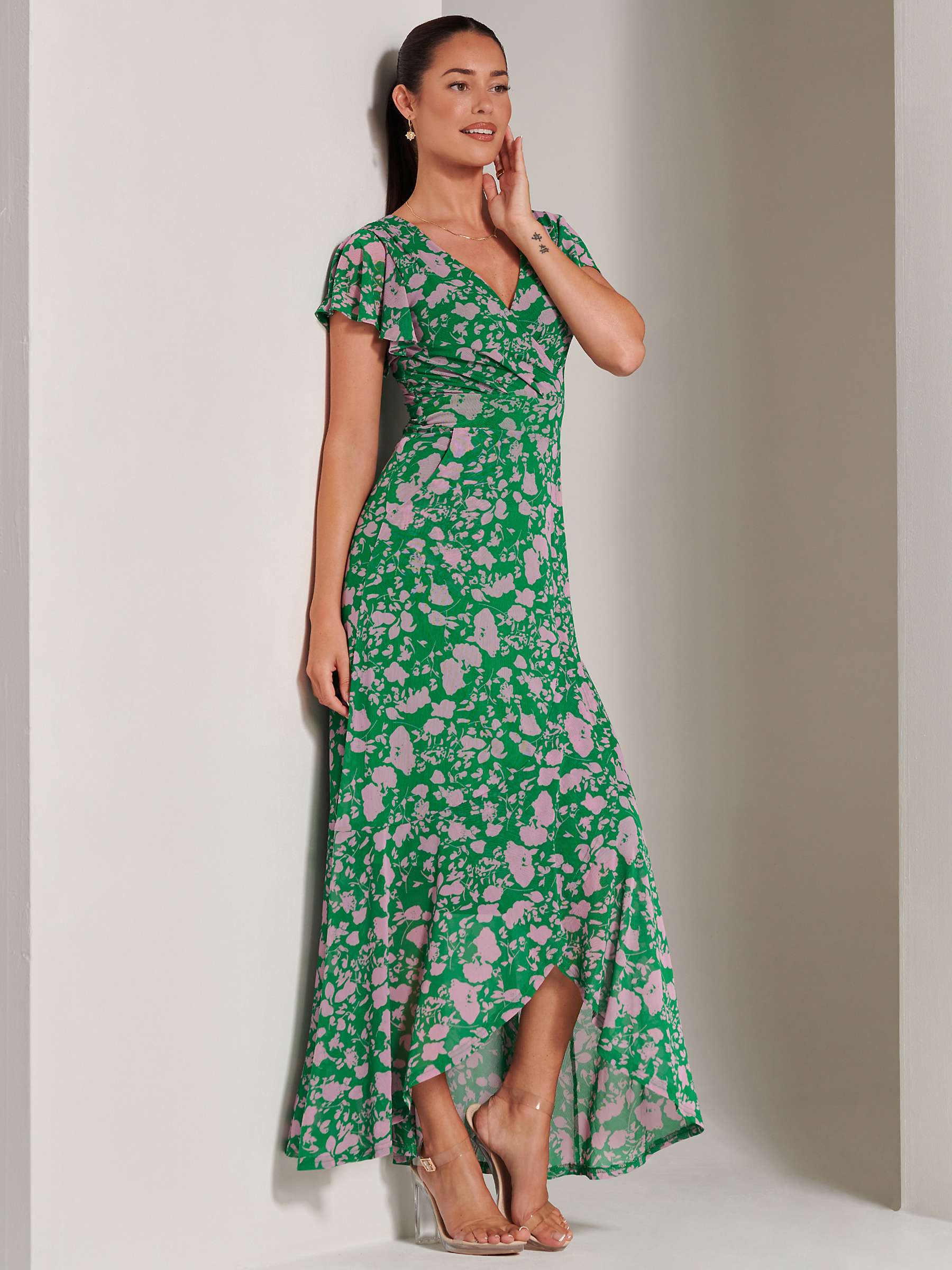Buy Jolie Moi Gisselle Mesh Maxi Dress, Green/Multi Online at johnlewis.com