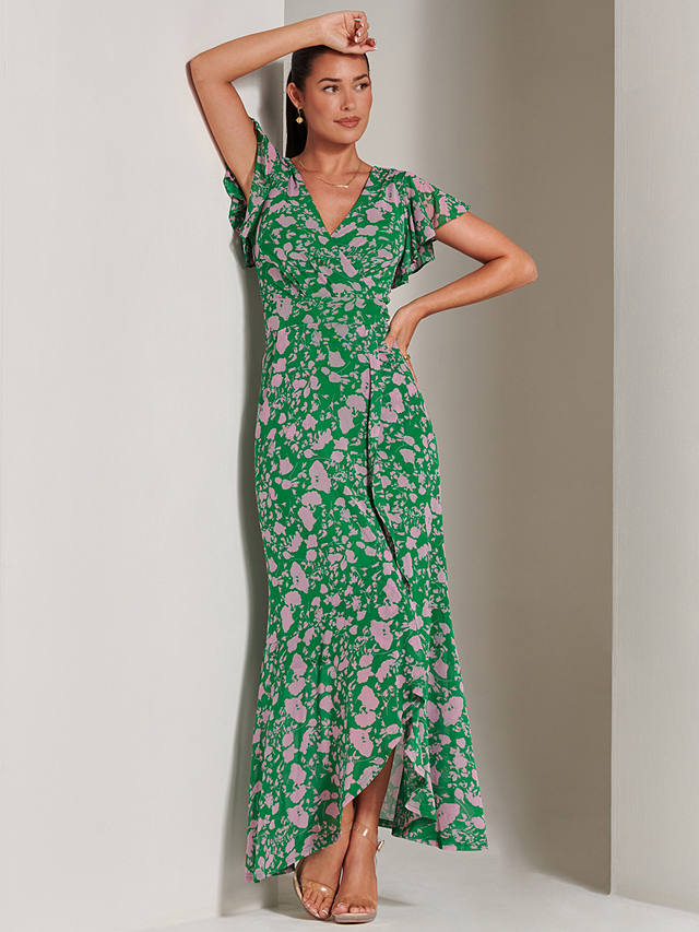Jolie Moi Gisselle Mesh Maxi Dress, Green/Multi