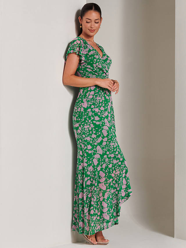 Jolie Moi Gisselle Mesh Maxi Dress, Green/Multi