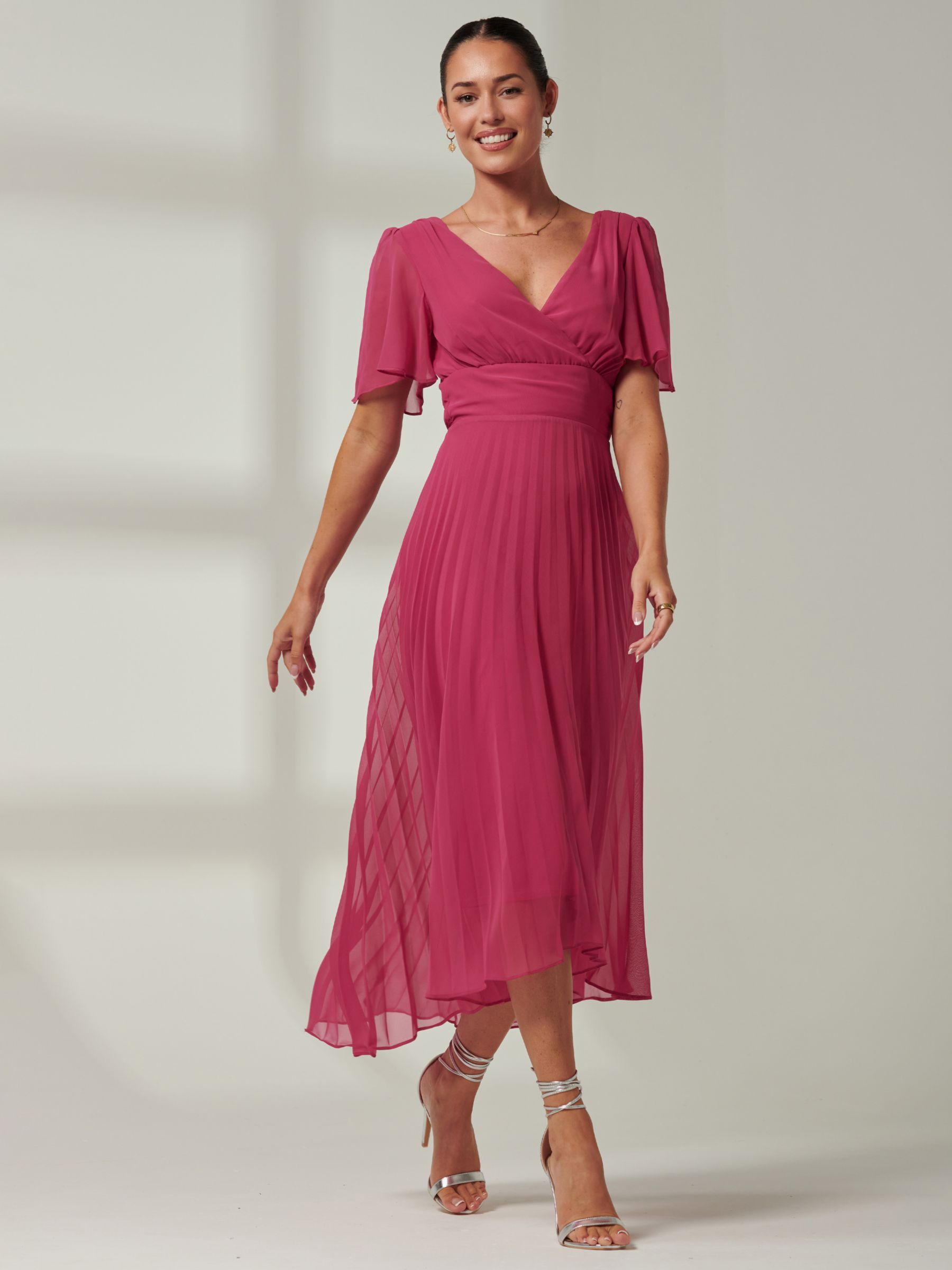 Buy Jolie Moi Elene Chiffon Midi Dress, Fuchsia Pink Online at johnlewis.com