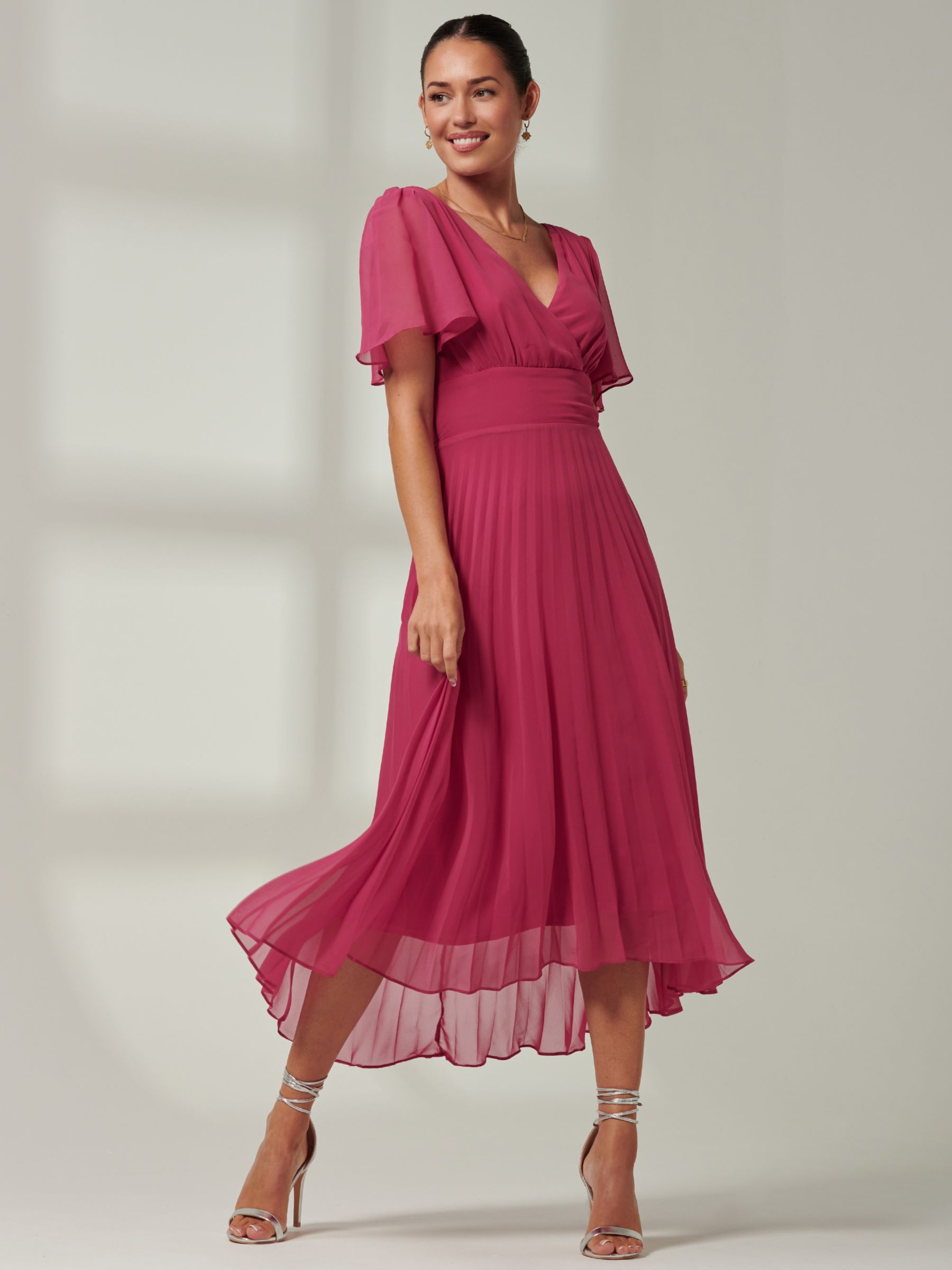Buy Jolie Moi Elene Chiffon Midi Dress, Fuchsia Pink Online at johnlewis.com
