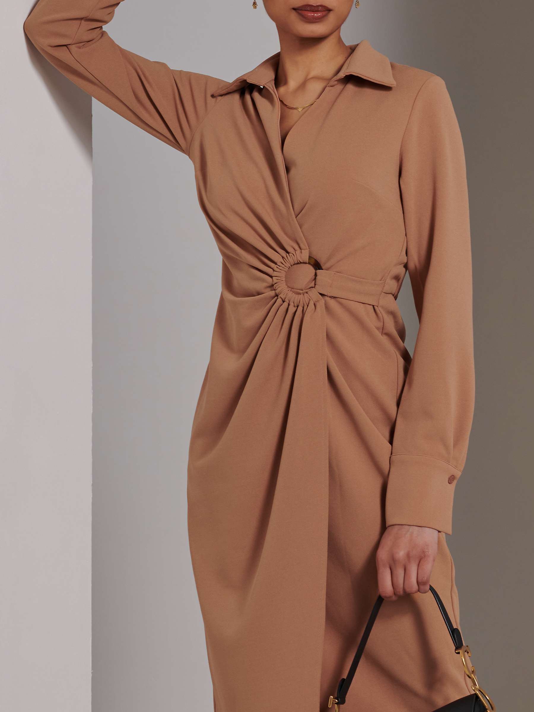 Buy Jolie Moi Reveka Wrap Knee Length Shirt Dress, Camel Online at johnlewis.com