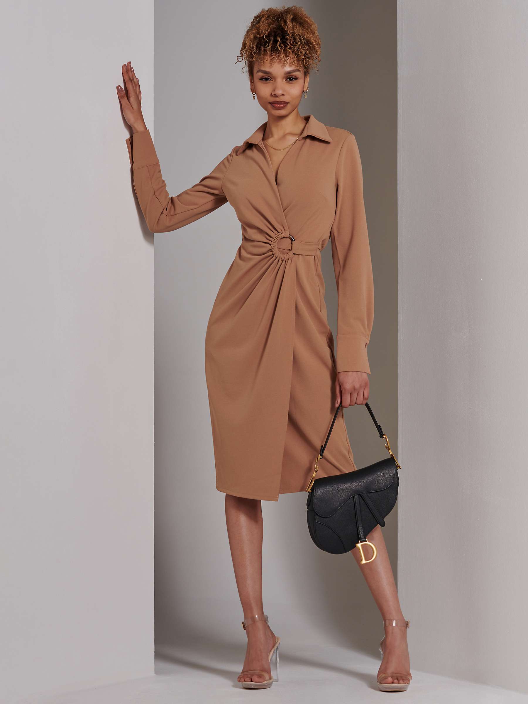 Buy Jolie Moi Reveka Wrap Knee Length Shirt Dress, Camel Online at johnlewis.com