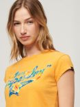 Superdry Floral Scripted Cap Sleeve T-Shirt, Amber Yellow Marl