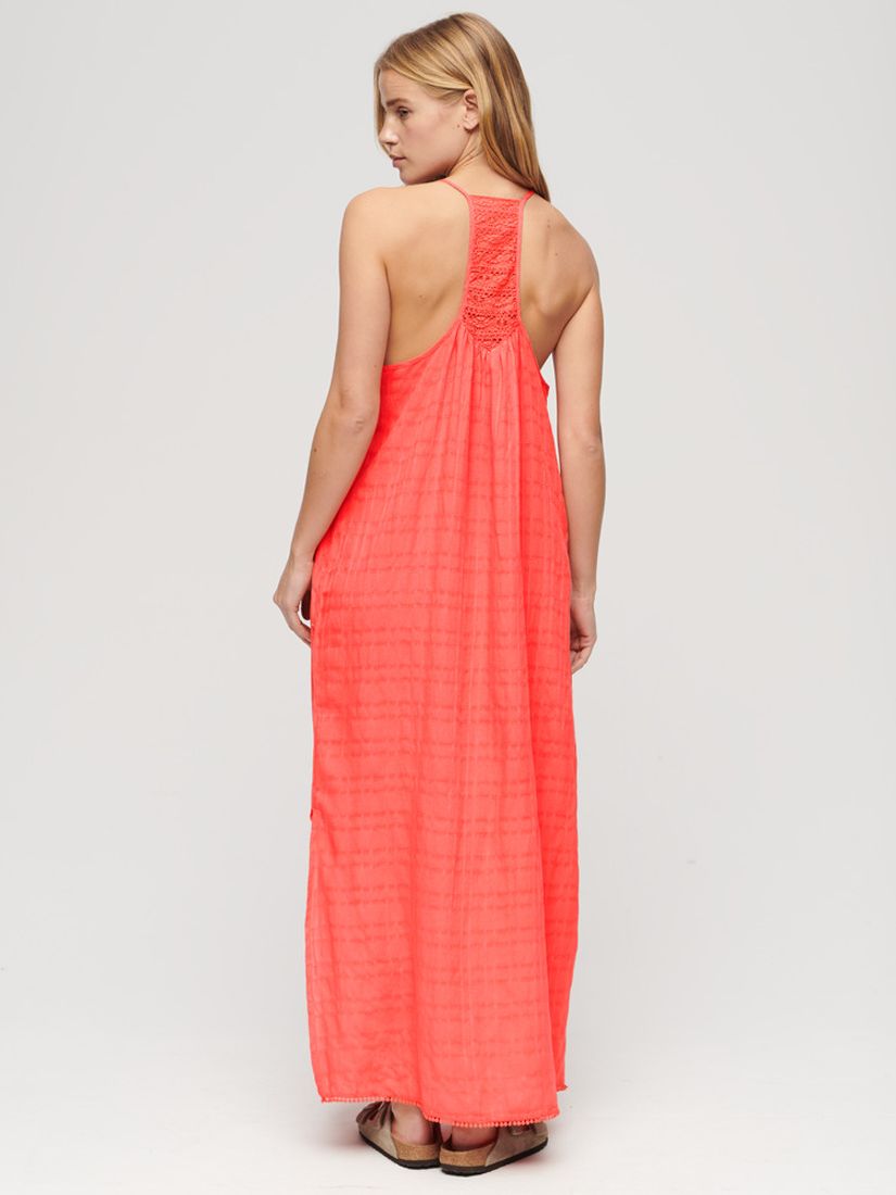 Superdry Lace Halter Beach Maxi Dress, Blush Coral, 16