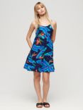 Superdry Floral Cami Beach Mini Dress, Navy Paradise