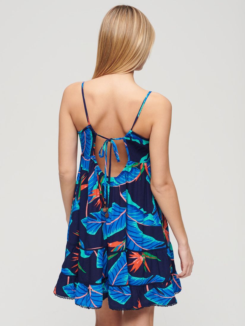 Superdry Floral Cami Beach Mini Dress, Navy Paradise, 14