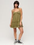Superdry Jersey Tiered Cami Mini Dress, Olive Khaki