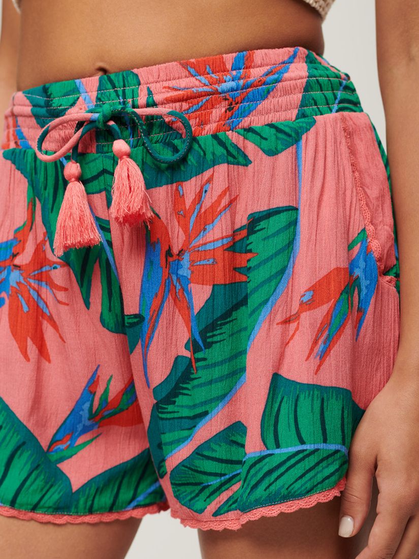 Superdry Leaf Print Beach Shorts, Pink Paradise, 8