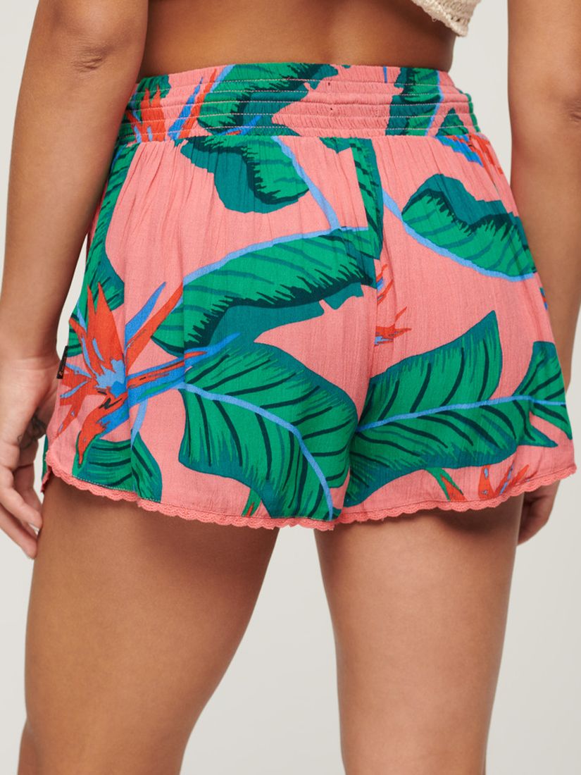 Superdry Leaf Print Beach Shorts, Pink Paradise, 8