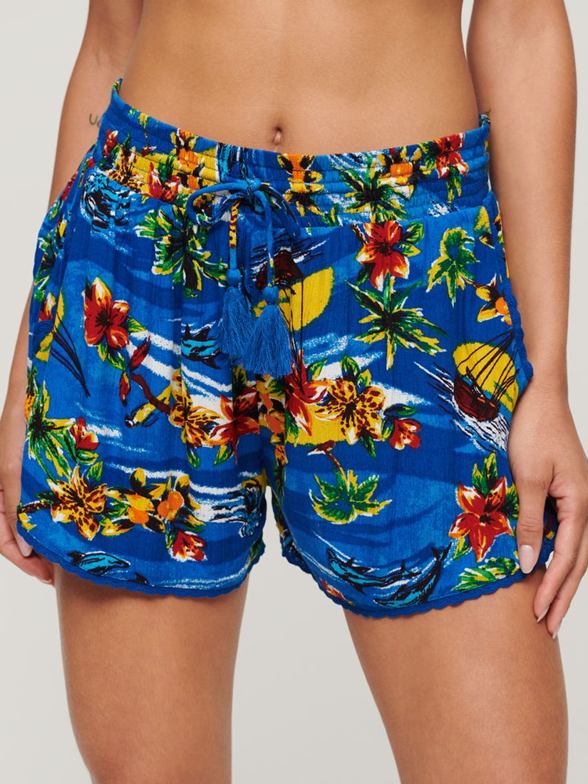 Superdry Ocean Print Beach Shorts, Blue/Multi, 6