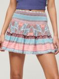 Superdry Multi Print Shirred Mini Skirt, Pink/Multi