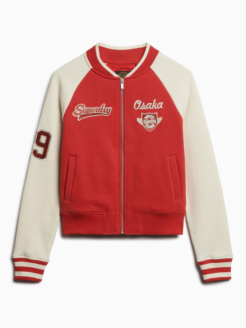 Buy Superdry College Graphic Jersey Bomber Jacket, Risk Red/Oatmeal Online at johnlewis.com