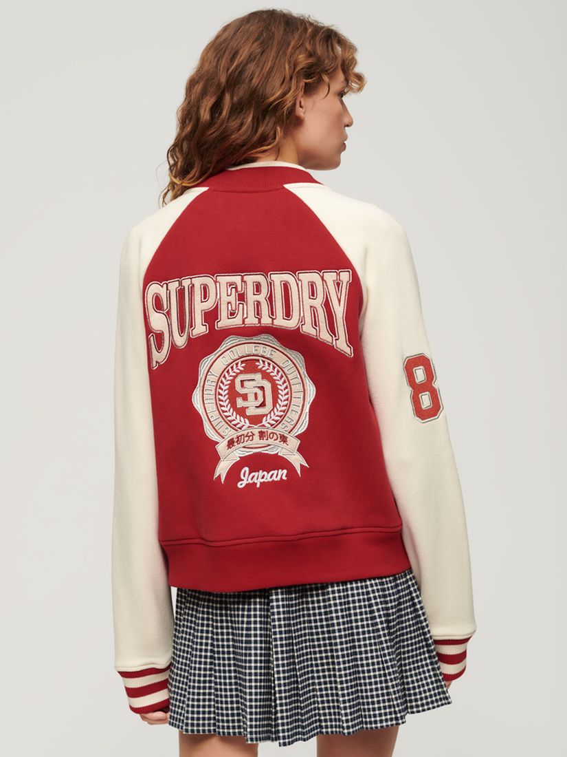 Buy Superdry College Graphic Jersey Bomber Jacket, Risk Red/Oatmeal Online at johnlewis.com