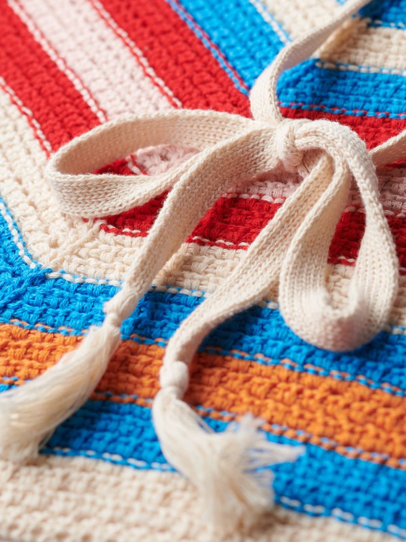 Superdry Striped Hanky Hem Halterneck Crochet Top, Buttercream/Multi, 10