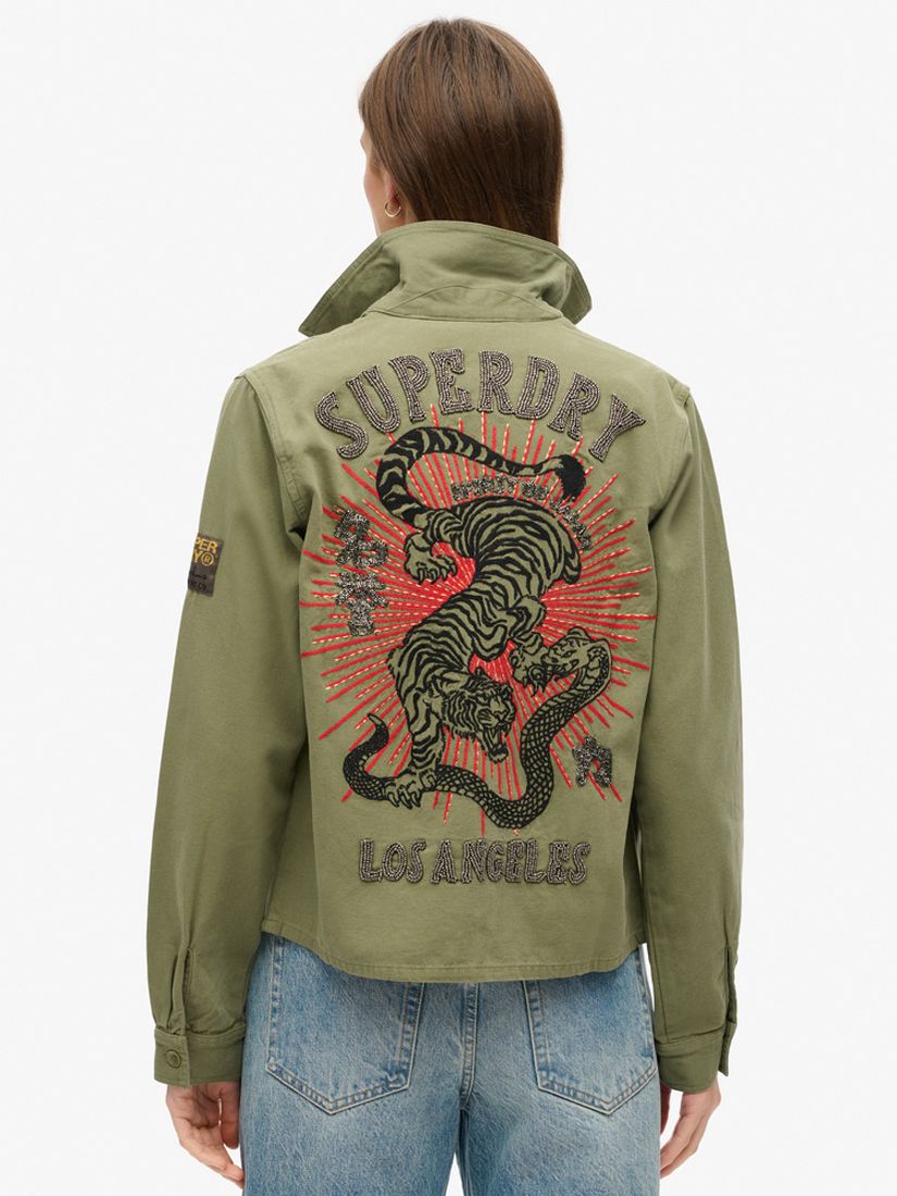 Superdry Embellished Military Shacket, Army Green, 6