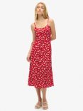 Superdry Floral Print Button-Up Cami Midi Dress, Red/Multi