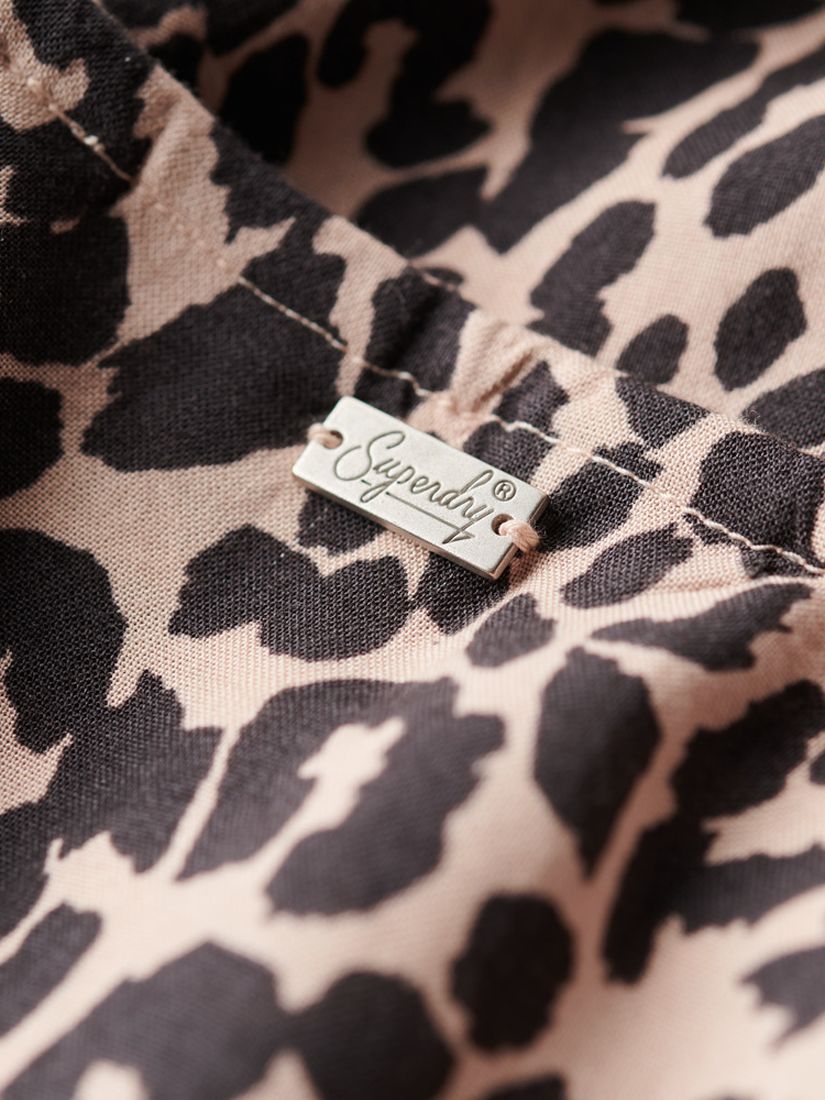 Superdry Animal Print Button-Up Cami Midi Dress, Pink/Multi, 10
