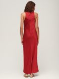 Superdry Satin Racer Maxi Dress, Red Dahlia