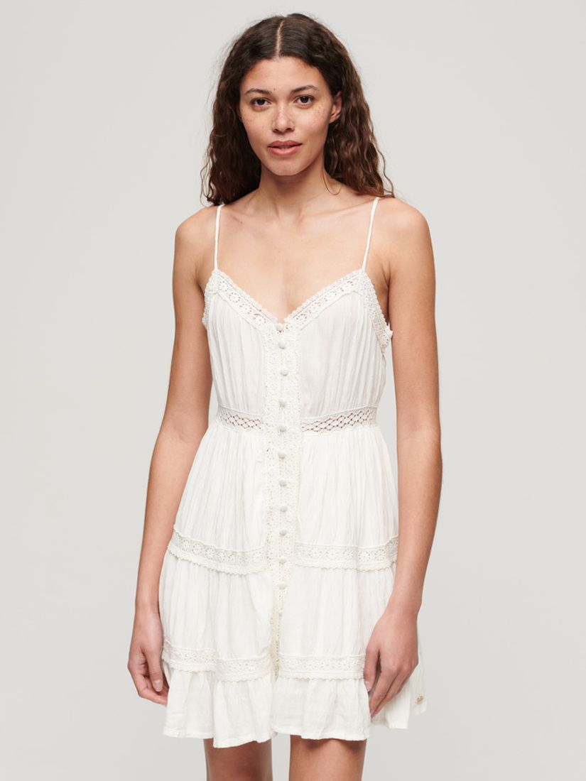 Superdry Alana Lace Trim Cami Mini Dress, Off White, 6