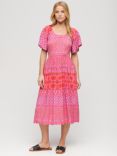 Superdry Cut Out Midi Dress, Shibori Layer Pink