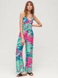 Superdry Printed Cami Jumpsuit, Magenta Stork Cloud