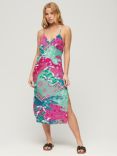 Superdry Printed Midi Slip Cami Dress, Magenta Stork Cloud