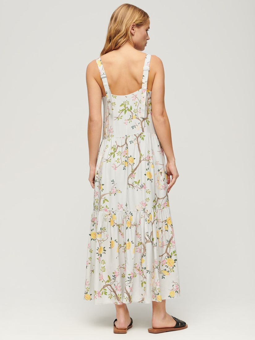 Superdry Woven Tiered Maxi Dress, Blossom Birds Grey, 6