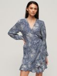 Superdry Printed Long Sleeve Wrap Mini Dress, Navy/Multi