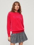 Superdry Velour Graphic Boxy Crew Sweatshirt, Highland Berry Pink