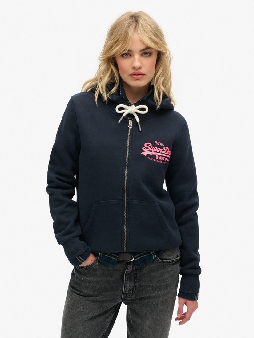 Superdry Neon Graphic Zip Hoodie, Eclipse Navy at John Lewis & Partners