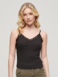 Superdry Athletic Essential Lace Trim Cami Top, Bison Black