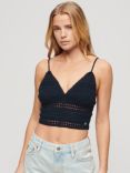 Superdry Jersey Lace Cropped Cami Top, Eclipse Navy