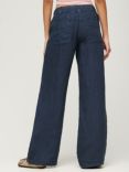 Superdry Low Rise Wide Leg Linen Trousers, Navy