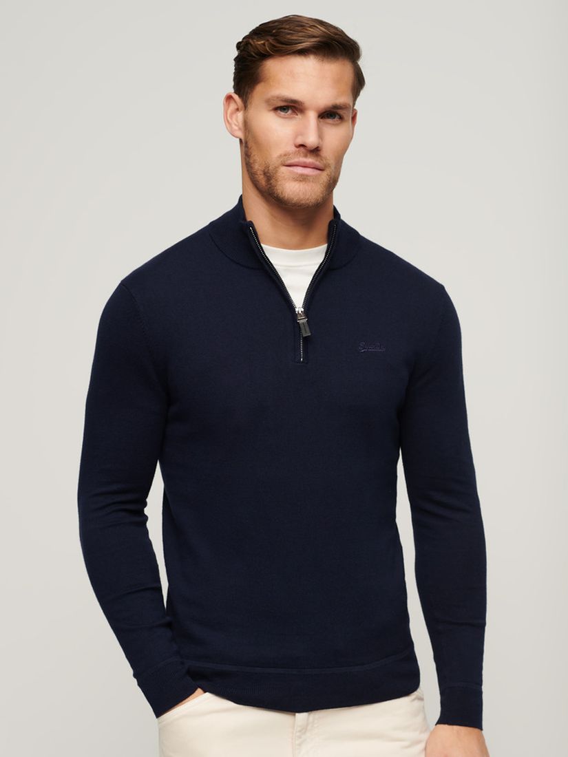 Superdry Henley Cotton Cashmere Knitted Jumper, Carbon Navy Marl, L
