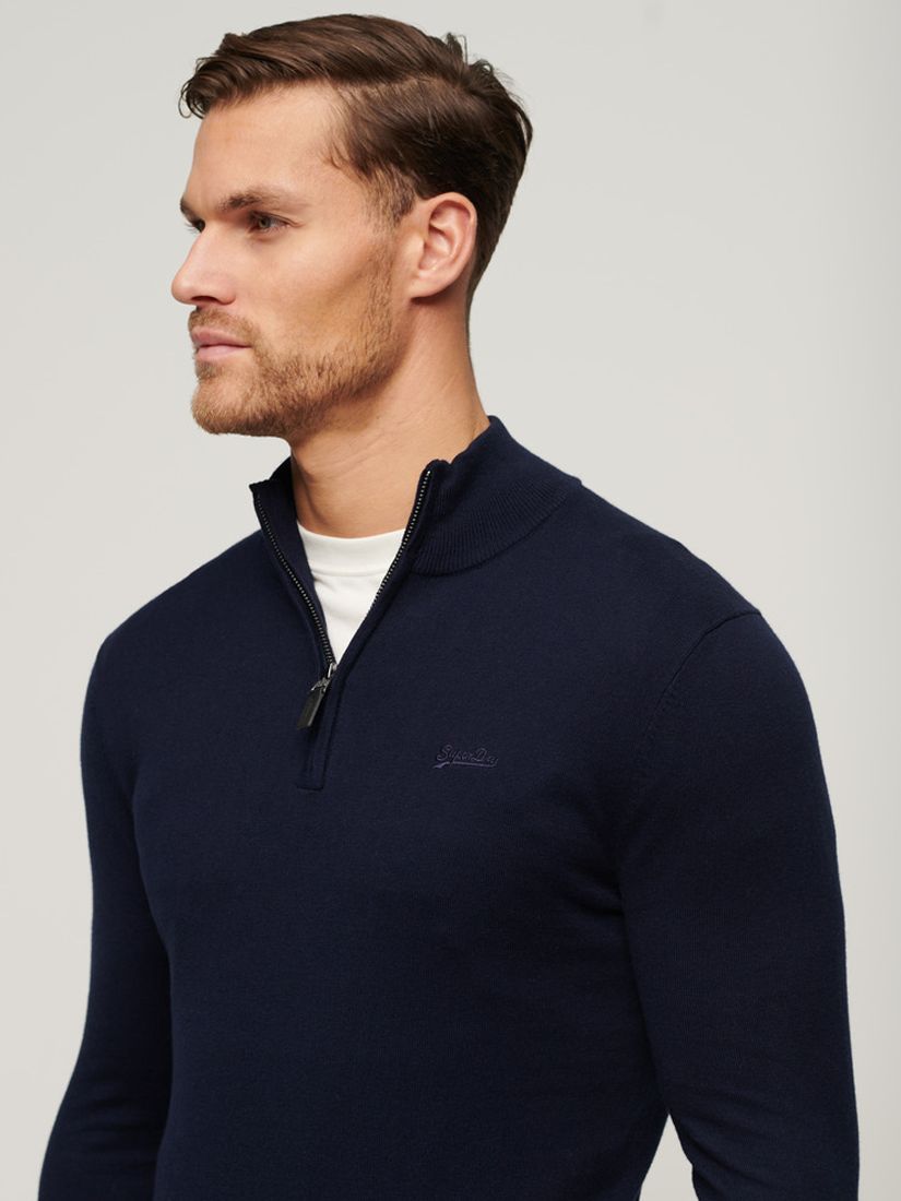 Superdry Henley Cotton Cashmere Knitted Jumper, Carbon Navy Marl, L