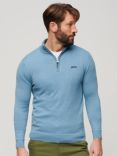 Superdry Henley Cotton Cashmere Knitted Jumper, Shell Blue Marl