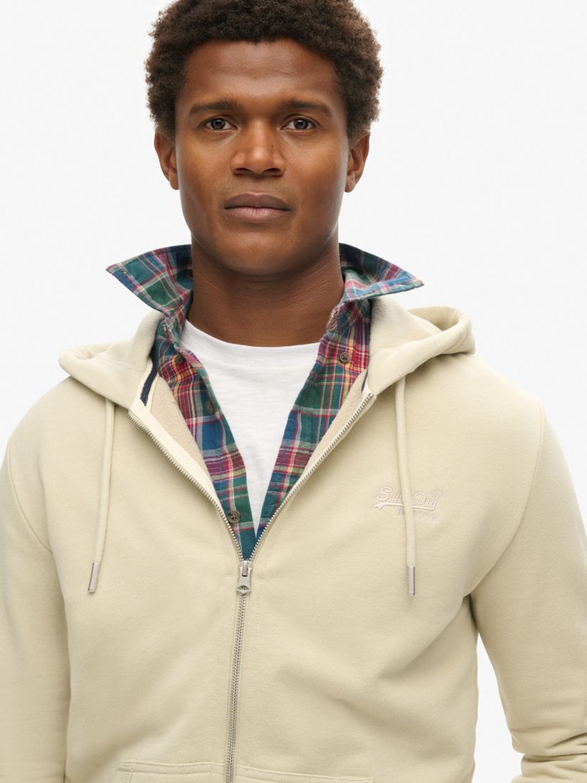 Superdry Essential Logo Zip Hoodie, Light Stone Beige