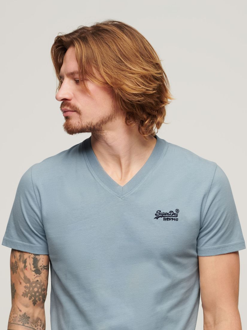 Superdry Organic Cotton Essential Logo V Neck T-Shirt, China Blue, XXL