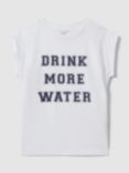 Reiss Kids' Tereza Drink More Water T-Shirt, Ivory