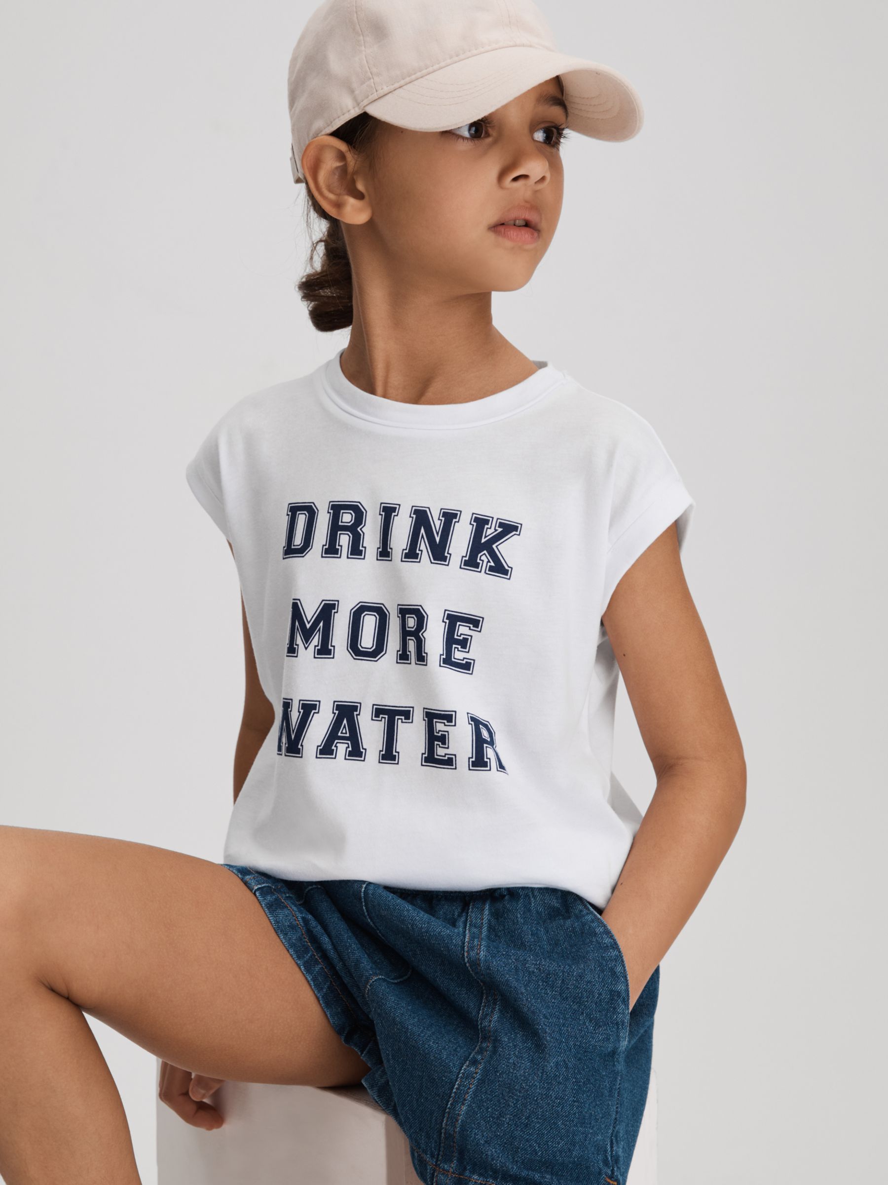 Buy Reiss Kids' Tereza Drink More Water T-Shirt, Ivory Online at johnlewis.com