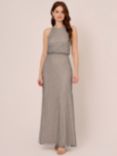 Adrianna Papell Bead Halter Blouson Dress, Pewter/Silver