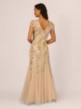 Adrianna Papell Beaded Mesh Flutter Dress, Light Champagne