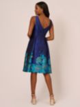 Adrianna Papell Floral Border Jacquard Dress, Blue/Teal