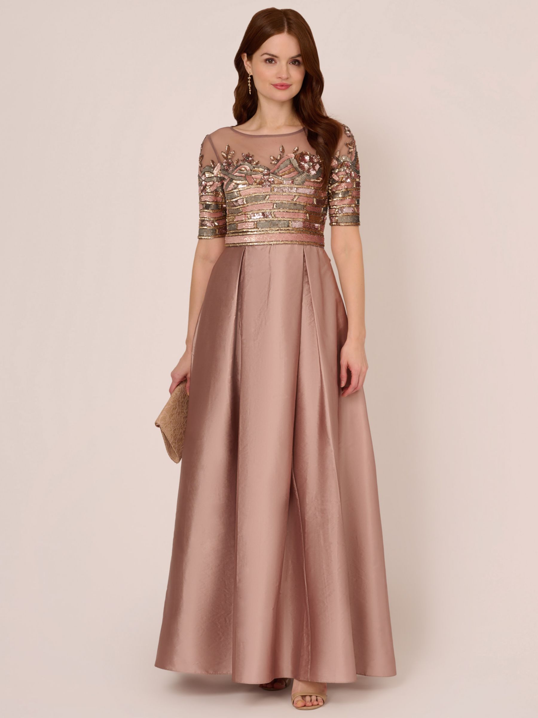 Buy Adrianna Papell Embellished Tafetta Dress Maxi Dress, Stone Online at johnlewis.com