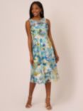 Adrianna Papell Floral Printed Veiled Dress, Blue/Ivory